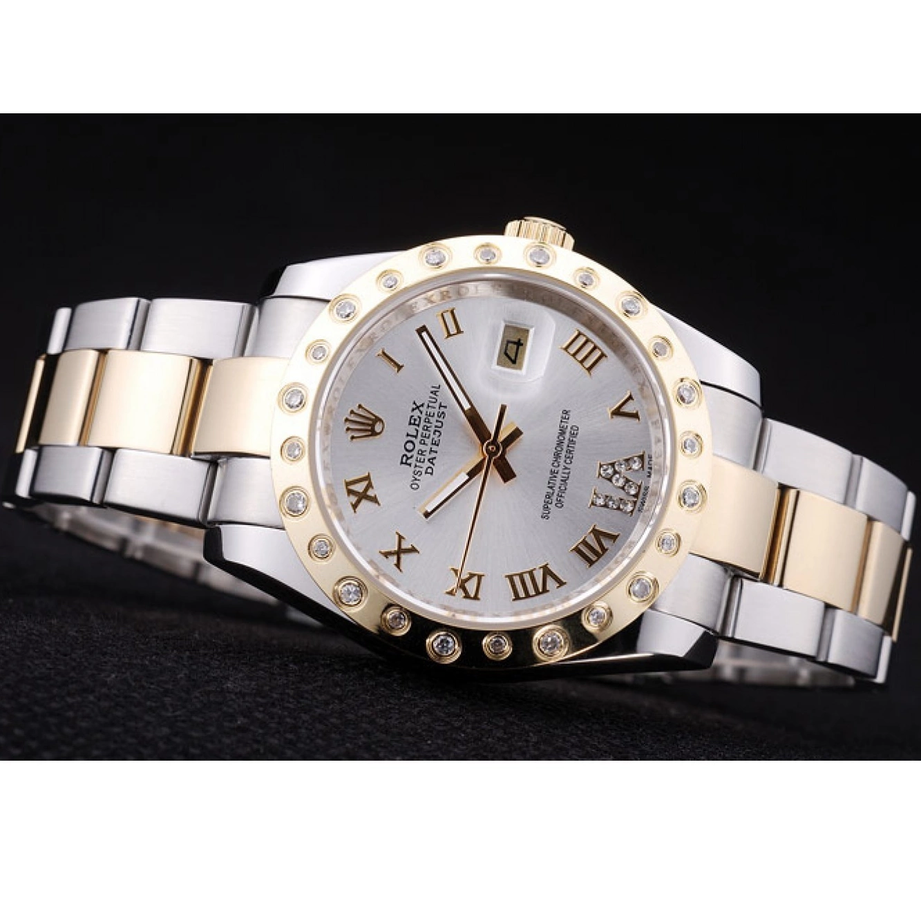 Aaa replica watch Rolex Bezel 7464 Dial White Datejust Diamond 0622
